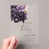 Invitations En Acrylique Élégant Roses Violet foncé Enregistrer La Date (In situ (ordinateur de poche))
