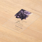 Invitations En Acrylique Élégant Roses Violet foncé Enregistrer La Date (Poser)