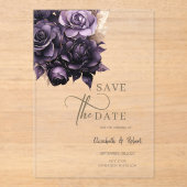 Invitations En Acrylique Élégant Roses Violet foncé Enregistrer La Date (Recto)