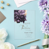 Invitations En Acrylique Élégant Roses Violet foncé Enregistrer La Date (Insitu (Mariage))