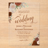 Invitations En Acrylique Elégant rouille Burange Boho Roses Fancy Mariage (Recto)