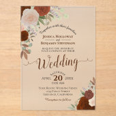 Invitations En Acrylique Elégant rouille orange Roses Boho Mariage (Recto)