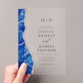 Invitations En Acrylique Élégant Royal Blue Silver Agate Mariage Monogramme (In situ (ordinateur de poche))