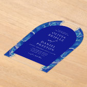 Invitations En Acrylique Élégant Royal Blue Silver Agate Mariage Monogramme (Poser)