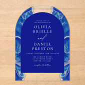 Invitations En Acrylique Élégant Royal Blue Silver Agate Mariage Monogramme (Recto)