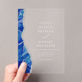 Invitations En Acrylique Élégant Royal Blue Silver Agate Mariage Monogramme (In situ (ordinateur de poche))