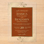Invitations En Acrylique Elegant Rust Orange & Gold Stylish Text Wedding (Recto)