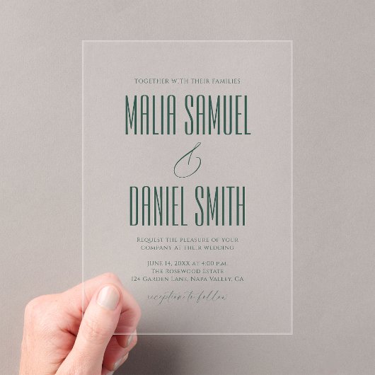 Invitations En Acrylique Elegant Rustic Emerald Green Wedding