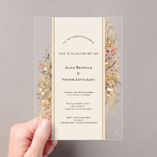 Invitations En Acrylique Elégant Rustic Fall Beige Engagement Party (In situ (ordinateur de poche))