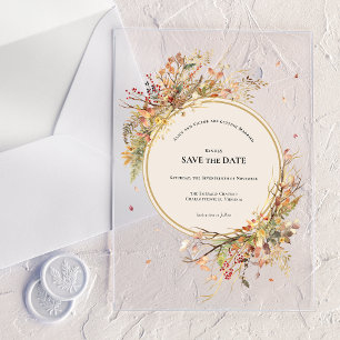 Invitations En Acrylique Elégant Rustic Fall Beige Enregistrer la date