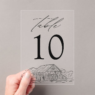 Invitations En Acrylique Élégant Rustic Grange Acrylique Mariage Numéro de