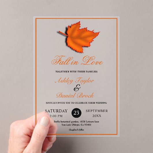 Invitations En Acrylique Élégant Rustique d'automne laisse Orange Mariage d (In situ (ordinateur de poche))