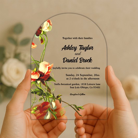 Invitations En Acrylique Élégant Rustique Fleurs Botaniques Mariage Floral