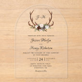 Invitations En Acrylique Élégant Rustique Floral Antlers Mariage (Recto)