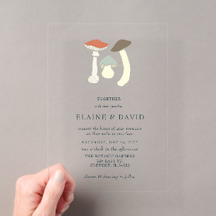 Invitations En Acrylique Élégant Rustique Mariage Champignons Sauvages de l