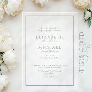 Invitations En Acrylique Élégant Sage Green Classic Script Mariage