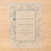 Invitations En Acrylique Élégant Sage Green Floral Line Mariage (Recto)