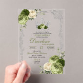 Invitations En Acrylique Elegant Sage Green Ivory Crown Quinceanera (In situ (ordinateur de poche))