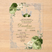 Invitations En Acrylique Elegant Sage Green Ivory Crown Quinceanera (Recto)