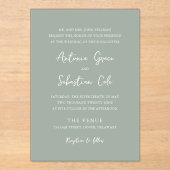 Invitations En Acrylique Élégant Sage Green Mariage moderne (Recto)