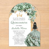 Invitations En Acrylique Elégant Sage Green Rose Floral Quinceañera Party (Recto)
