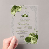 Invitations En Acrylique Elegant Sage Green Silver Crown Quinceanera (In situ (ordinateur de poche))
