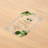 Invitations En Acrylique Elegant Sage Green Silver Crown Quinceanera (Poser)