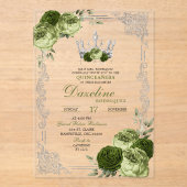Invitations En Acrylique Elegant Sage Green Silver Crown Quinceanera (Recto)