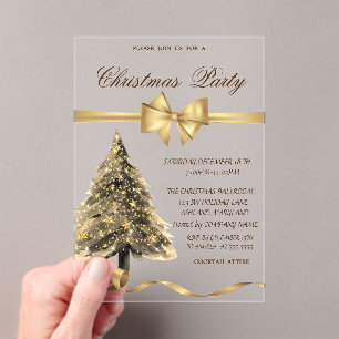 Invitations En Acrylique Élégant sapin de Noël avec ruban, fête de Noël