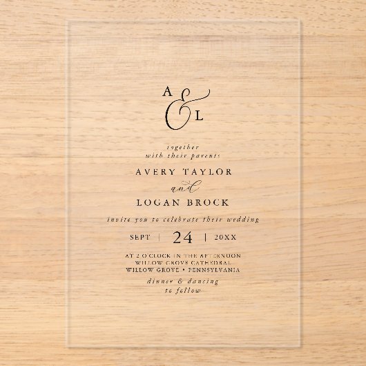 Invitations En Acrylique Élégant Script Boho Simple Monogramme Mariage mode (Recto)