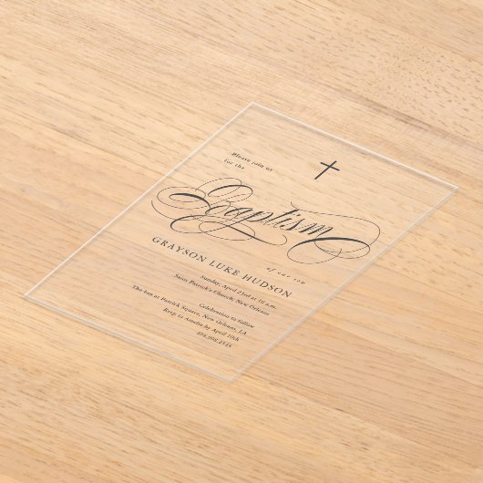 Invitations En Acrylique Élégant Script Calligraphie Baptême neutre (Poser)