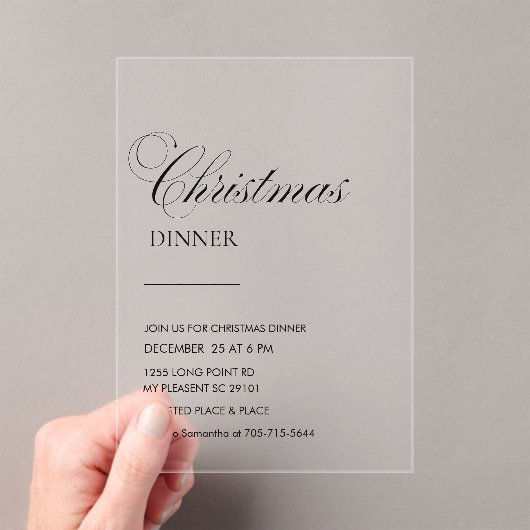 Invitations En Acrylique Elegant Script Christmas Dinner (In situ (ordinateur de poche))