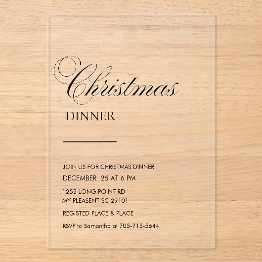 Invitations En Acrylique Elegant Script Christmas Dinner (Recto)