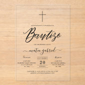 Invitations En Acrylique Élégant Script Espagnol Invitacion De Bautizo (Recto)