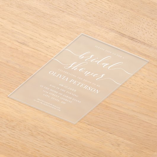 Invitations En Acrylique Élégant Script Fête des mariées noir et blanc (Poser)