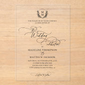 Invitations En Acrylique Élégant Script Floral Crest Monogram Mariage (Recto)