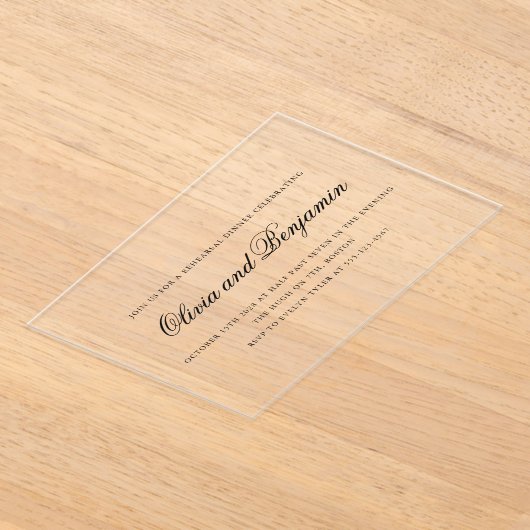 Invitations En Acrylique Élégant Script Formel Dîner De Répétition Effacer (Poser)
