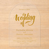 Invitations En Acrylique Élégant Script Gold Calligraphie Mariage moderne (Recto)