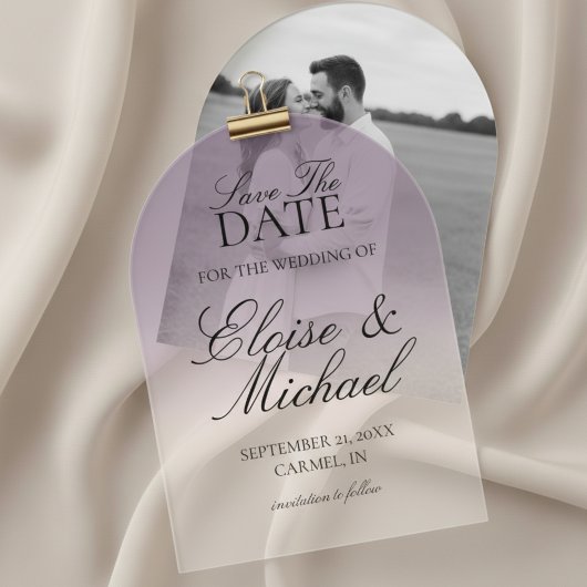 Invitations En Acrylique Élégant Script Lavender Gradient Enregistrer La Da