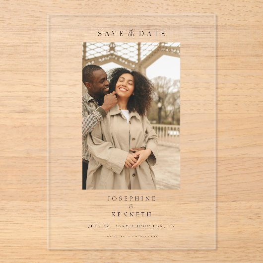 Invitations En Acrylique Élégant Script Minimal Photo Wedding Enregistrer l (Recto)
