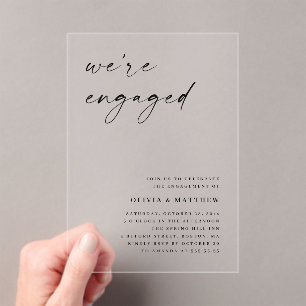 Invitations En Acrylique Élégant script minimaliste partie d'engagement mar