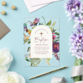 Invitations En Acrylique Élégant Script Moderne Baptême Floral Bourgogne (Insitu (Mariage))
