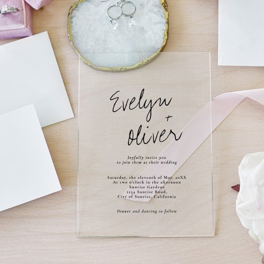 Invitations En Acrylique Élégant script moderne Mariage contemporain