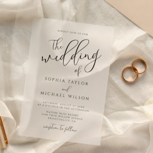Invitations En Acrylique Élégant Script Moderne Mariage noir et blanc