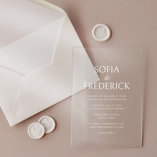 Invitations En Acrylique Élégant Script moderne transparent blanc