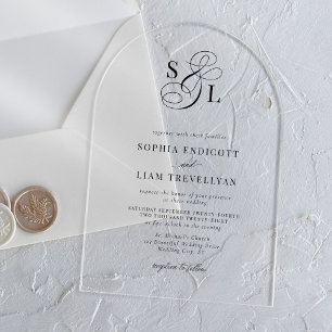 Invitations En Acrylique Élégant Script Monogramme Arc Mariage officiel