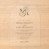 Invitations En Acrylique Élégant Script Monogramme Arc Mariage officiel (Recto)