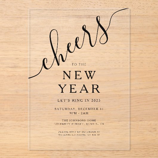 Invitations En Acrylique Élégant Script New Year's Eve Party (Recto)