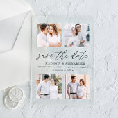 Invitations En Acrylique Élégant script noir 4 photo mariage Enregistrer la