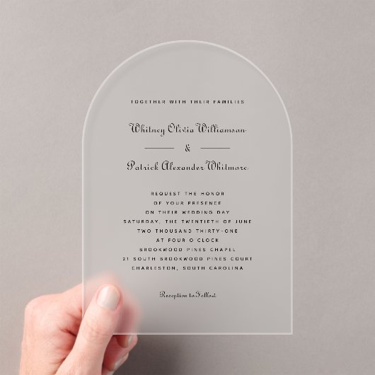 Invitations En Acrylique Élégant Script noir blanc Formal Mariage classique (In situ (ordinateur de poche))